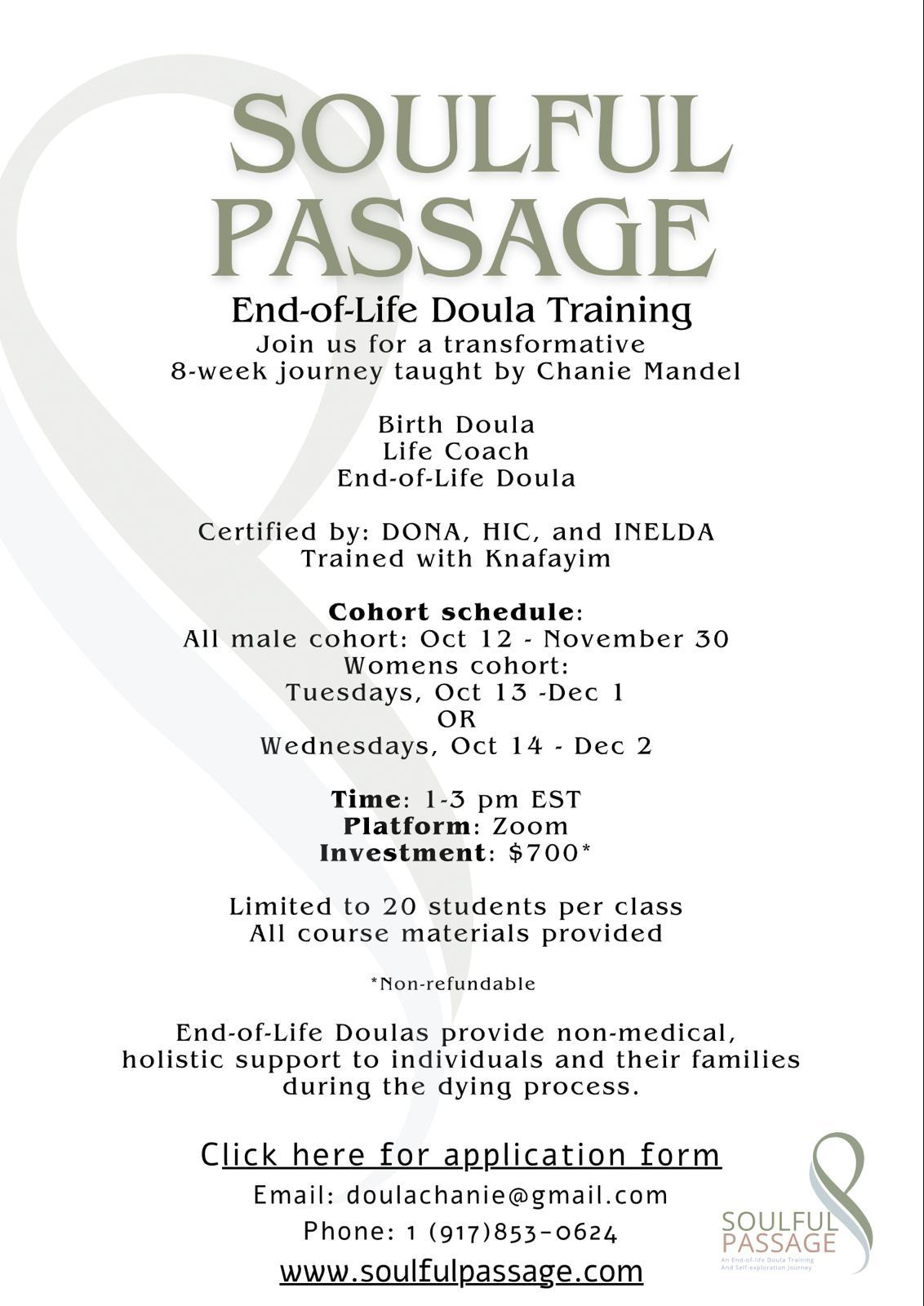 Soulful Passage End-of-Life Doula Training flyer
